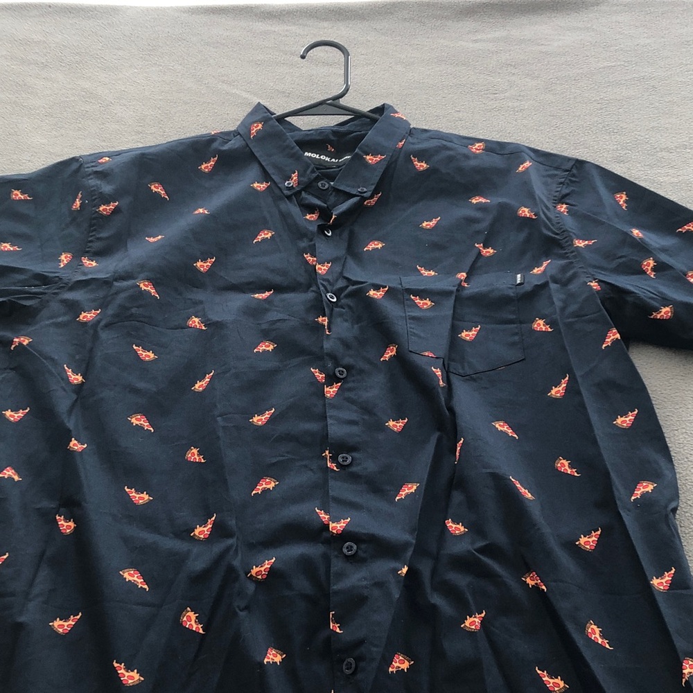 Molokai Surf Co. Dark Blue Unisex Pizza Patterned Button Up Shirt Men’s XXL